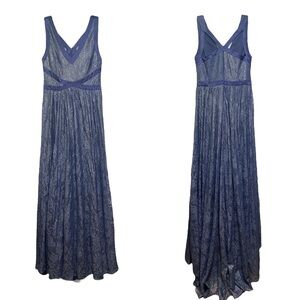 Badgley Mischka Collection Navy Silk‎ Blend Lace Gown